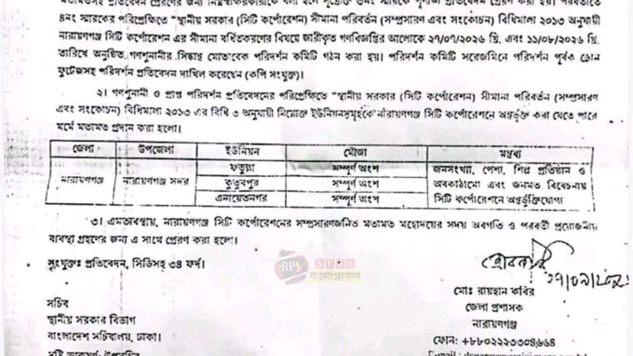 কুতুবপুর-ফতুল্লা-এনায়েতনগরকে সিটির আওতায় আনার প্রক্রিয়া শুরু