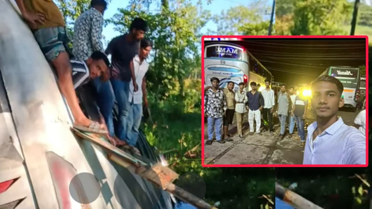 সিলেট যাওয়ার পথে কাশীপুর থেকে ছেড়ে যাওয়া বাসের সামনের চাকা ব্লাস্ট, গর্তে পড়ে আহত অনেকে