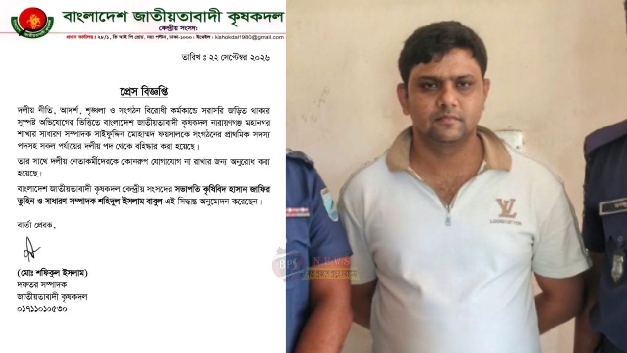 চাঁদাবাজির মামলায় গ্রেপ্তার কৃষক দল নেতা ফয়সাল বহিষ্কার