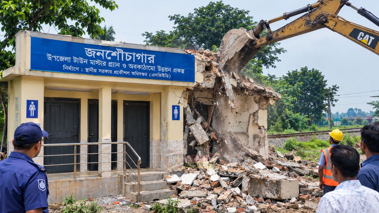 ব্যবহারের আগেই ভাঙা হলো ১৬ লাখ টাকার জনশৌচাগার
