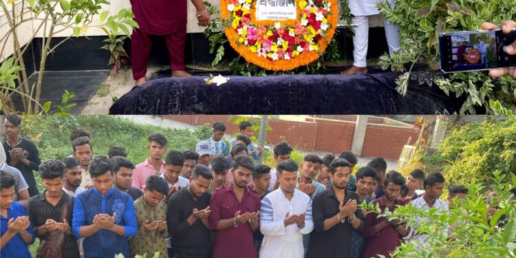 নাসিম ওসমানের কবরে ফুল দিয়ে শ্রদ্ধা জানিয়েছে আফিফ পাঠান রকি ও জুয়েল।