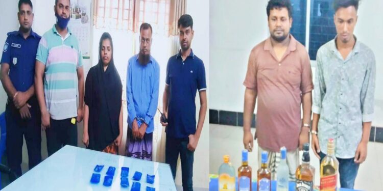 সোনারগাঁয়ে ২ হাজার পিস ইয়াবা ও বিদেশি মদ সহ আটক-৪