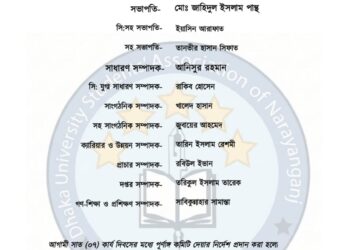 ঢাকা বিশ্ববিদ্যালয় স্টুডেন্টস অ্যাসোসিয়েশন অব নারায়ণগঞ্জ’র নতুন কমিটি ঘোষণা