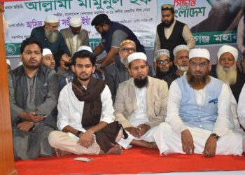 অ্যাড. আব্দুল্লাহ আল আমিনের হাতে শাপলা  কলি তুলে দিলেন মামুনুল হক